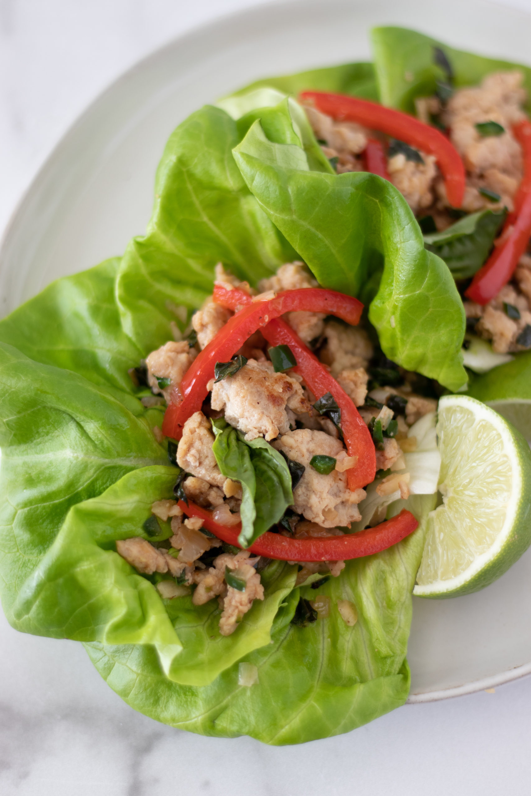 Spicy Thai Basil Chicken Lettuce Wraps