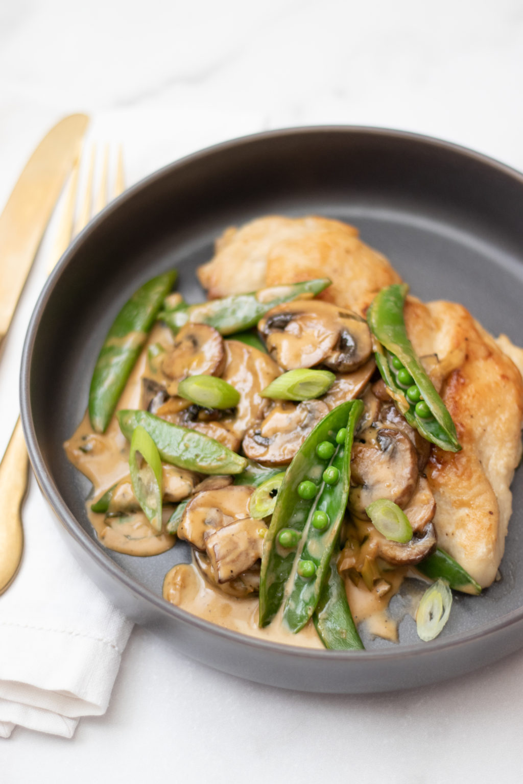 Chicken with Creamy Mushrooms and Snap Peas - The Grove Bend Kitchen