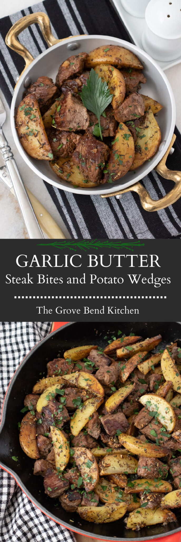 Garlic Butter Steak Bites and Potato Wedges - The Grove Bend Kitchen